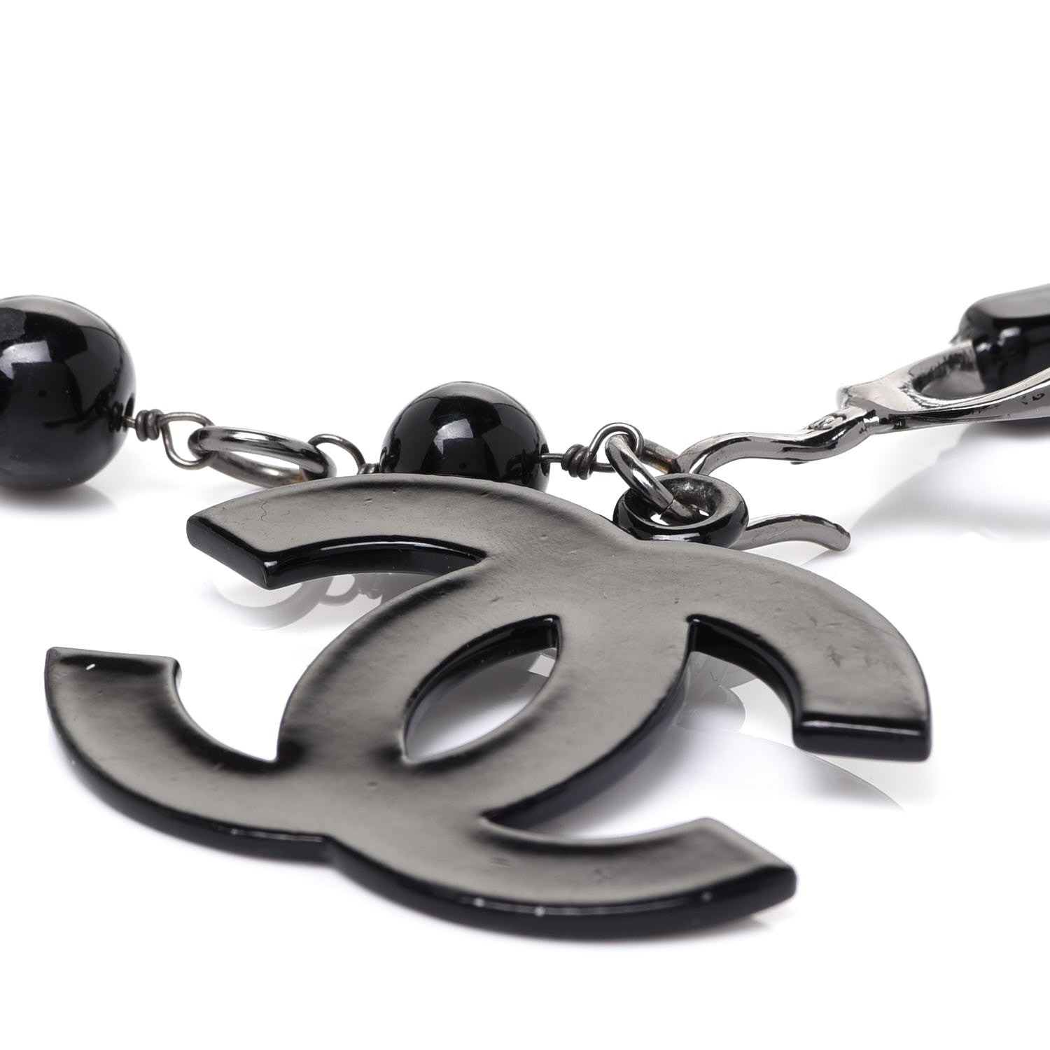 Chanel Resin Metal Chain Bead Belt Black Silver 3 of 3