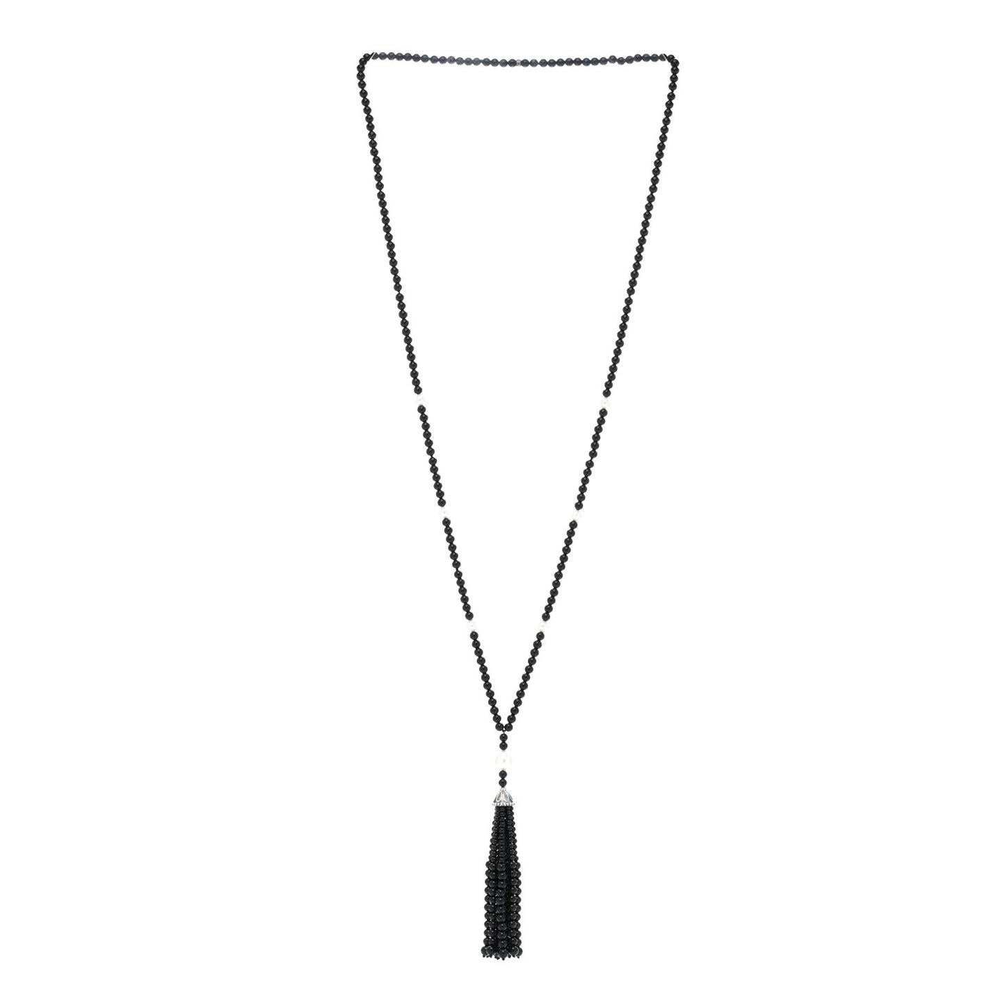 Sterling Silver Black Onyx Freshwater Pearl Ziegfeld Tassel Necklace