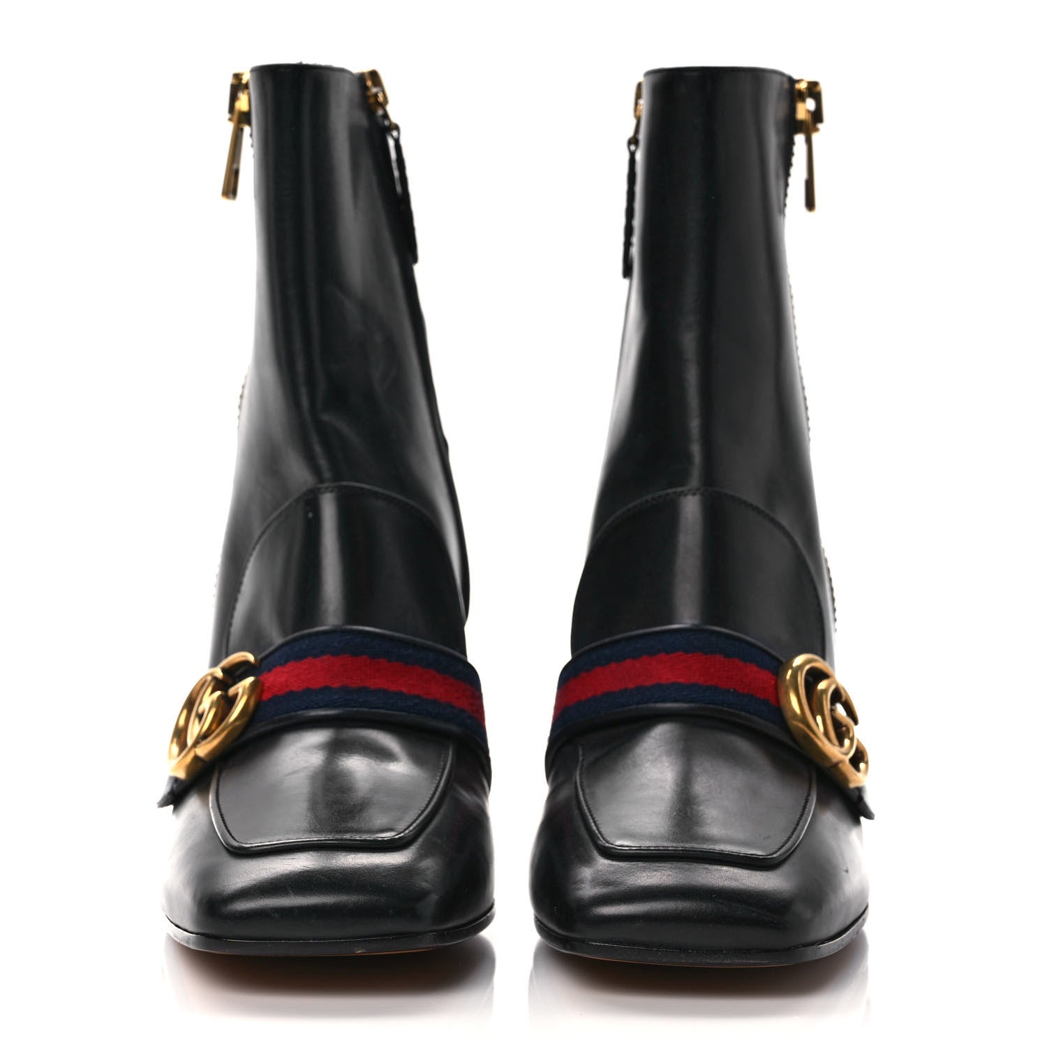 Gucci Betis Glamour Calfskin Web Pearl Embellished Peyton 75mm Ankle Boots 39.5 Black 2 of 10