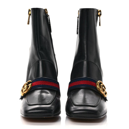 Gucci Betis Glamour Calfskin Web Pearl Embellished Peyton 75mm Ankle Boots 39.5 Black 2 of 10