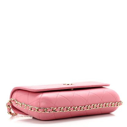 Chanel Calfskin Diamond Stitched Chain Around Flap Phone Holder Dark Pink 4 of 11