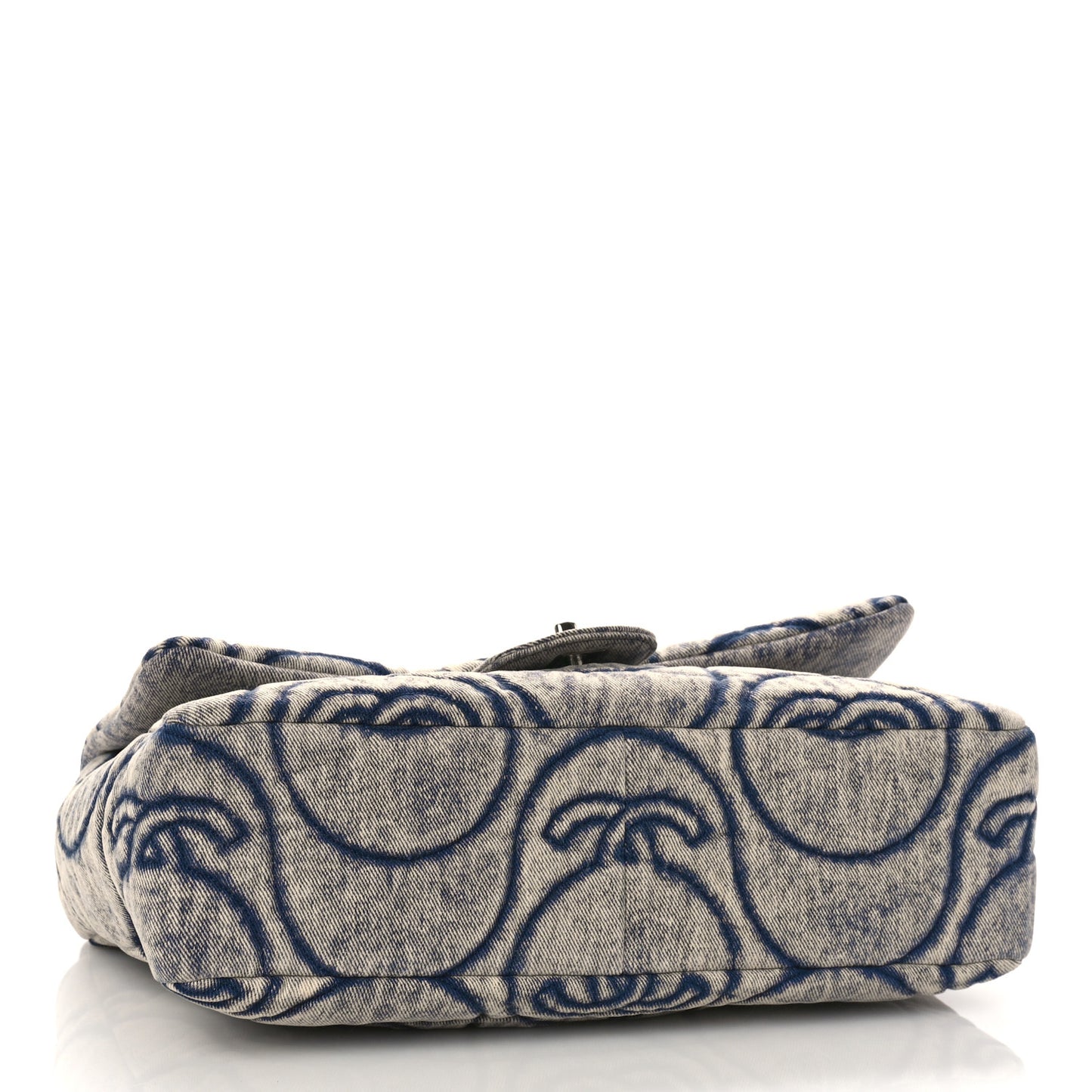 Denim Embossed CC Logo Print Jumbo Single Flap Blue