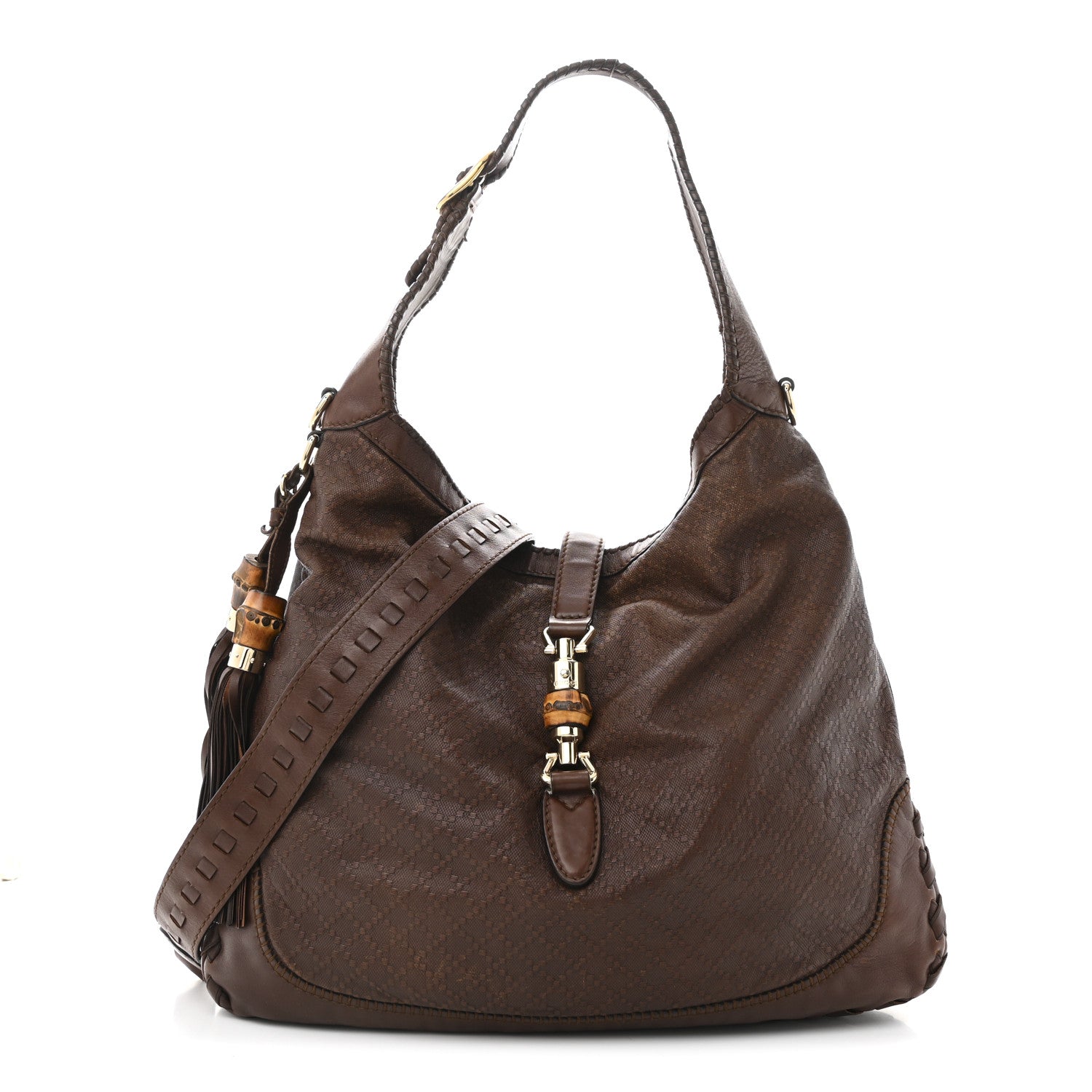 Gucci Calfskin Stitched Braided Large New Jackie Hobo Brown 1 of 12
