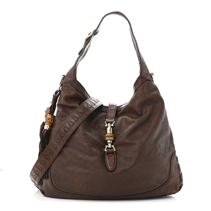Gucci Calfskin Stitched Braided Large New Jackie Hobo Brown 1 of 12