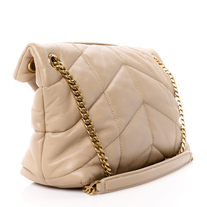 Saint Laurent Lambskin Quilted Small Loulou Puffer Monogram Chain Satchel Dark Beige 3 of 11