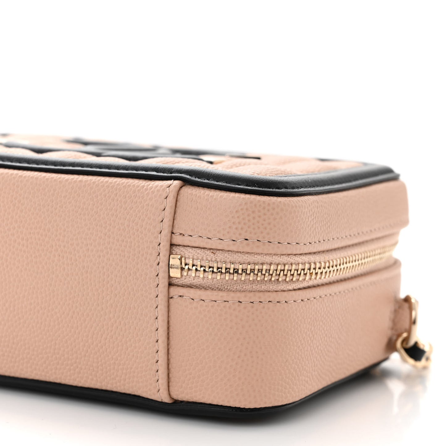 Caviar Quilted CC Filigree Vanity Clutch With Chain Beige Black