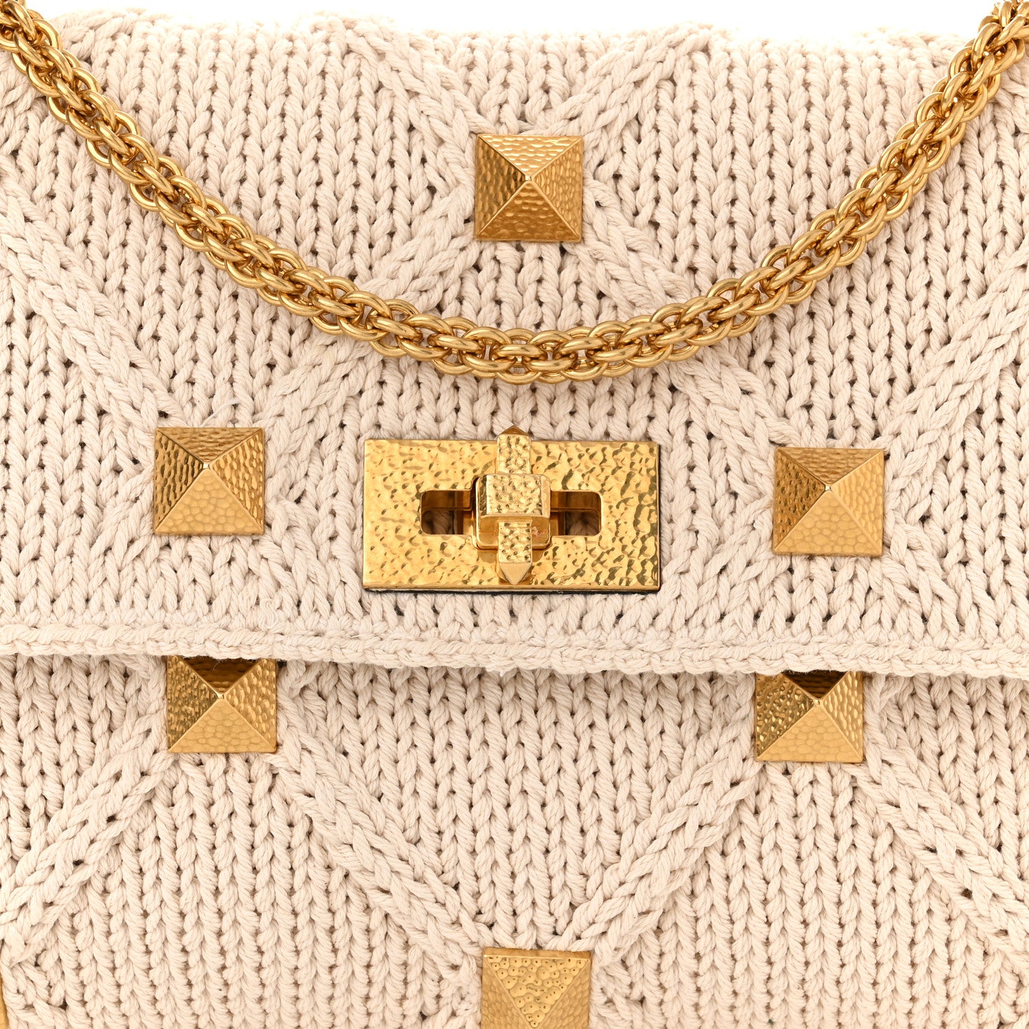 Valentino Garavani Knit Large Roman Stud Shoulder Bag Ecru 7 of 9