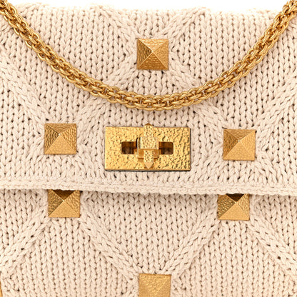 Valentino Garavani Knit Large Roman Stud Shoulder Bag Ecru 7 of 9