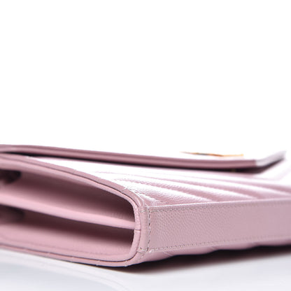 Saint Laurent Grain De Poudre Matelasse Chevron Monogram Chain Wallet Tender Pink 7 of 8