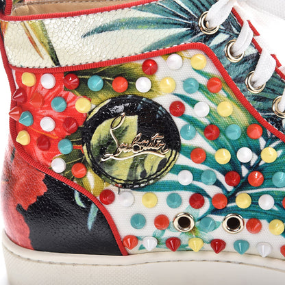 Christian Louboutin Canvas Crackled Calfskin Hawaii Print Louis Orlato Spikes Sneakers 36.5 Multicolor 7 of 9
