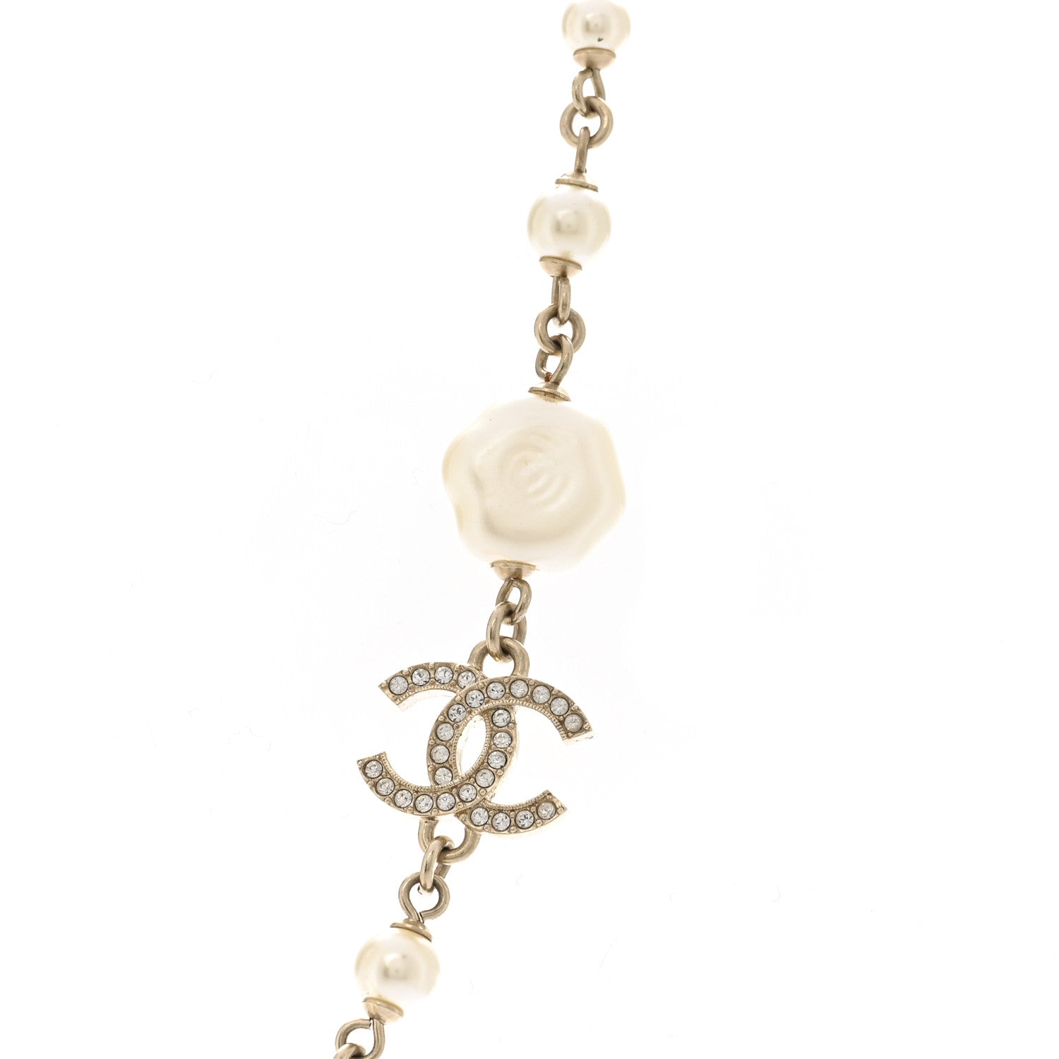 Chanel Pearl Crystal Camellia CC Necklace Gold 4 of 6