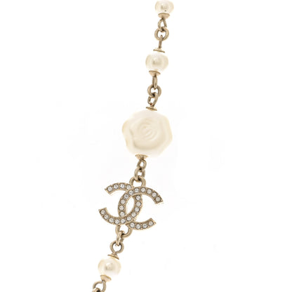 Chanel Pearl Crystal Camellia CC Necklace Gold 4 of 6