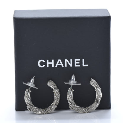 Chanel Crystal Twist CC Hoop Earrings Silver 6 of 6