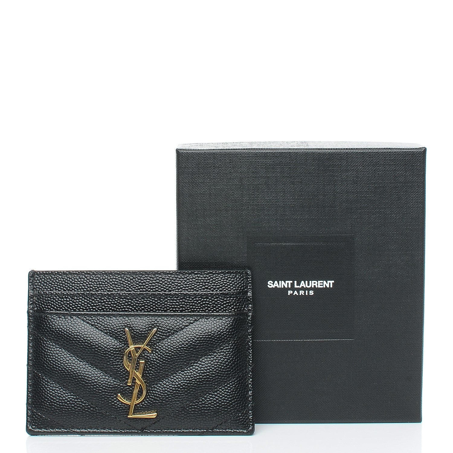 Saint Laurent Grain De Poudre Matelasse Chevron Monogram Credit Card Case Black 7 of 7