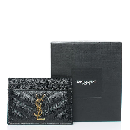 Saint Laurent Grain De Poudre Matelasse Chevron Monogram Credit Card Case Black 7 of 7