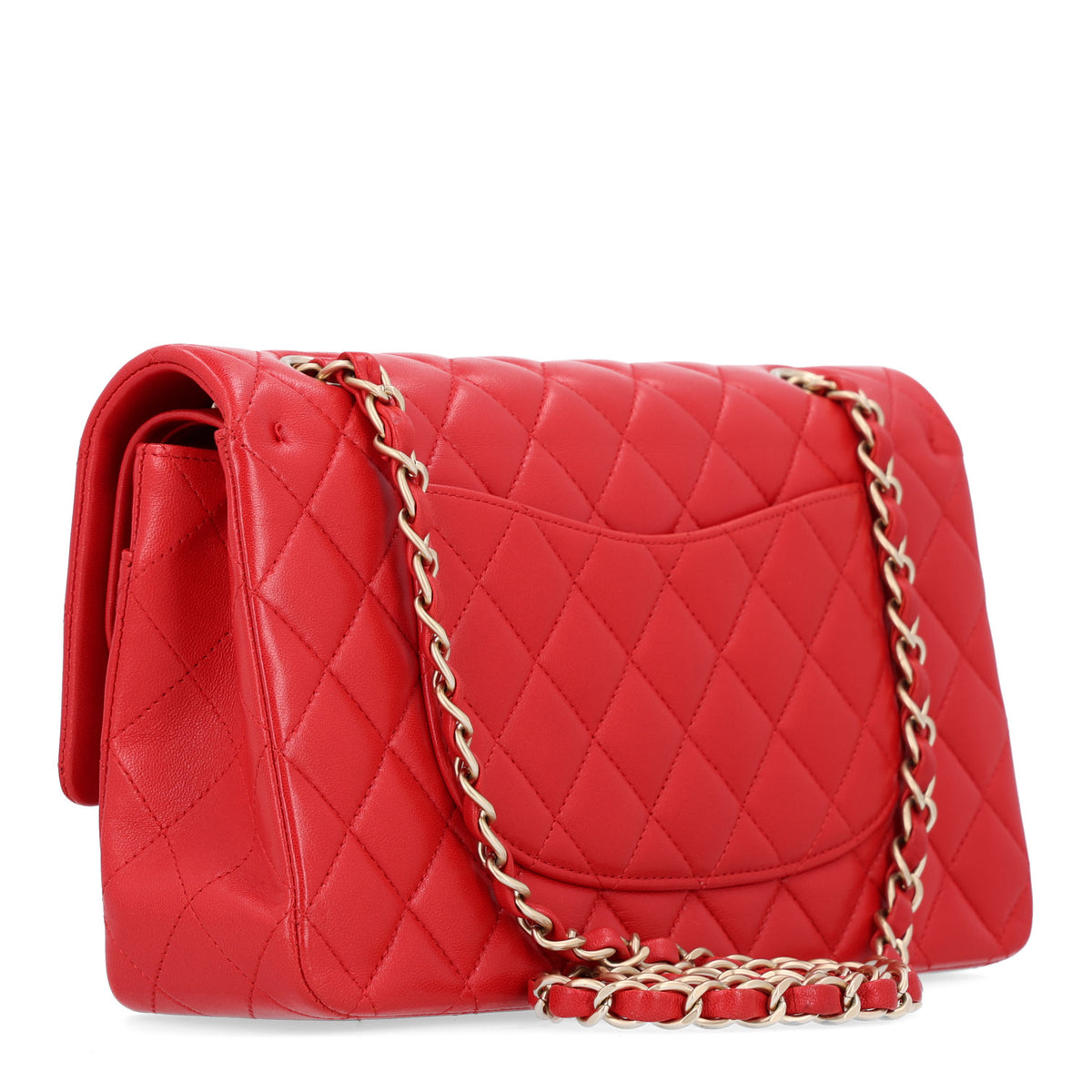 Lambskin Quilted Medium Double Flap Red