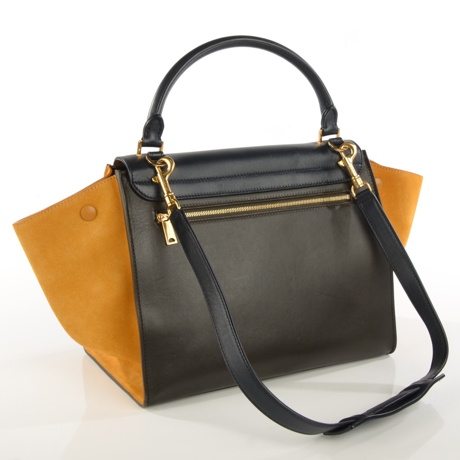 Celine Smooth Calfskin Suede Medium Tri-Color Trapeze Mustard 3 of 9