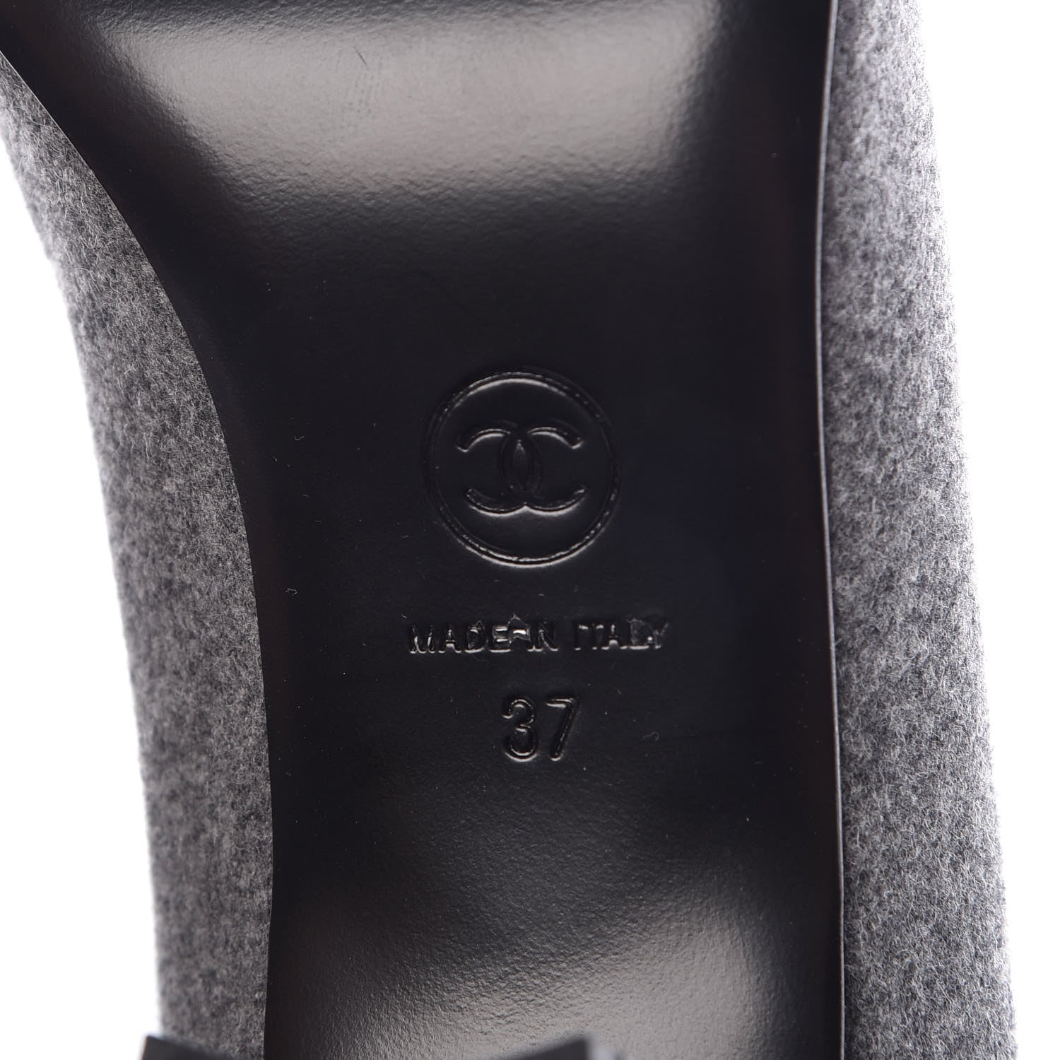 Chanel Wool Velvet Cap Toe Pumps 37 Grey Black 6 of 9