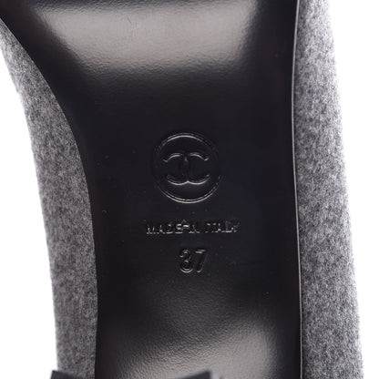 Chanel Wool Velvet Cap Toe Pumps 37 Grey Black 6 of 9