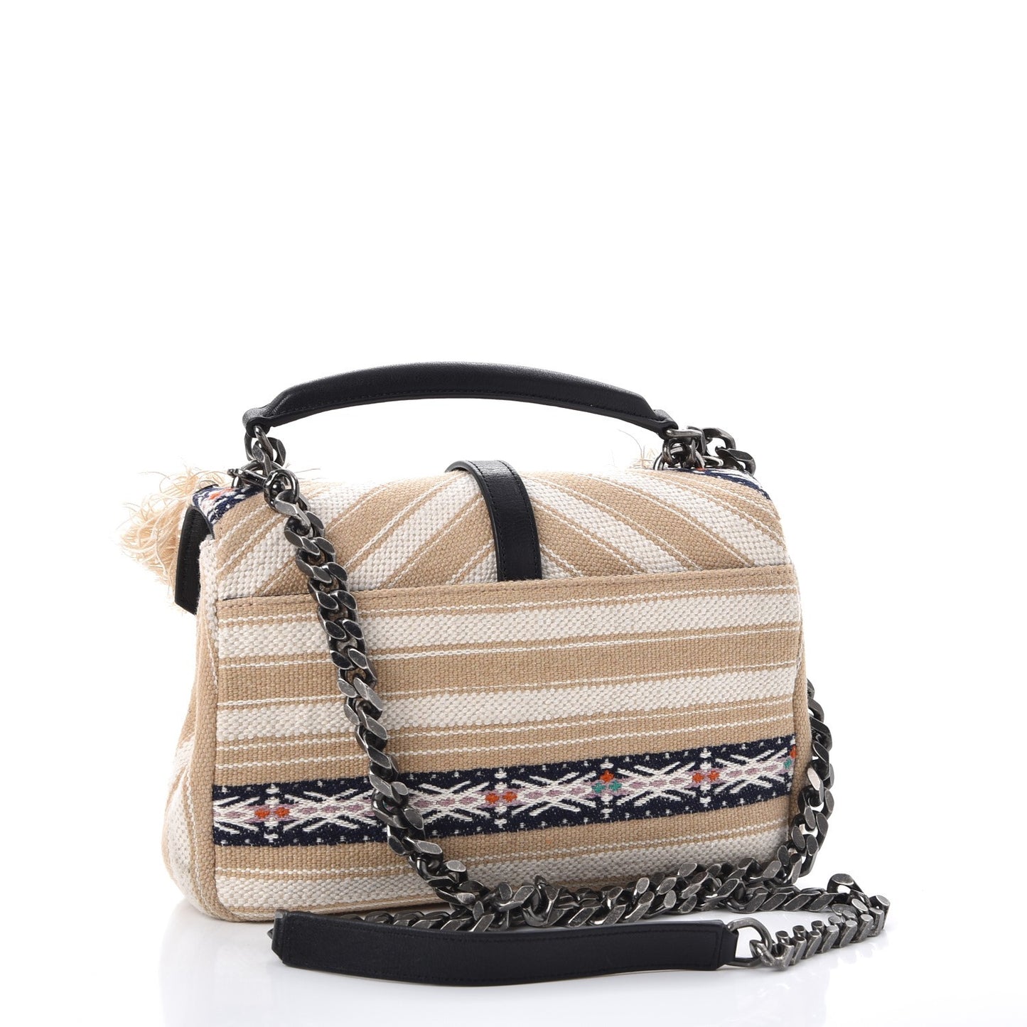 Berber Chevron Tassel Monogram Medium College Bag Black White