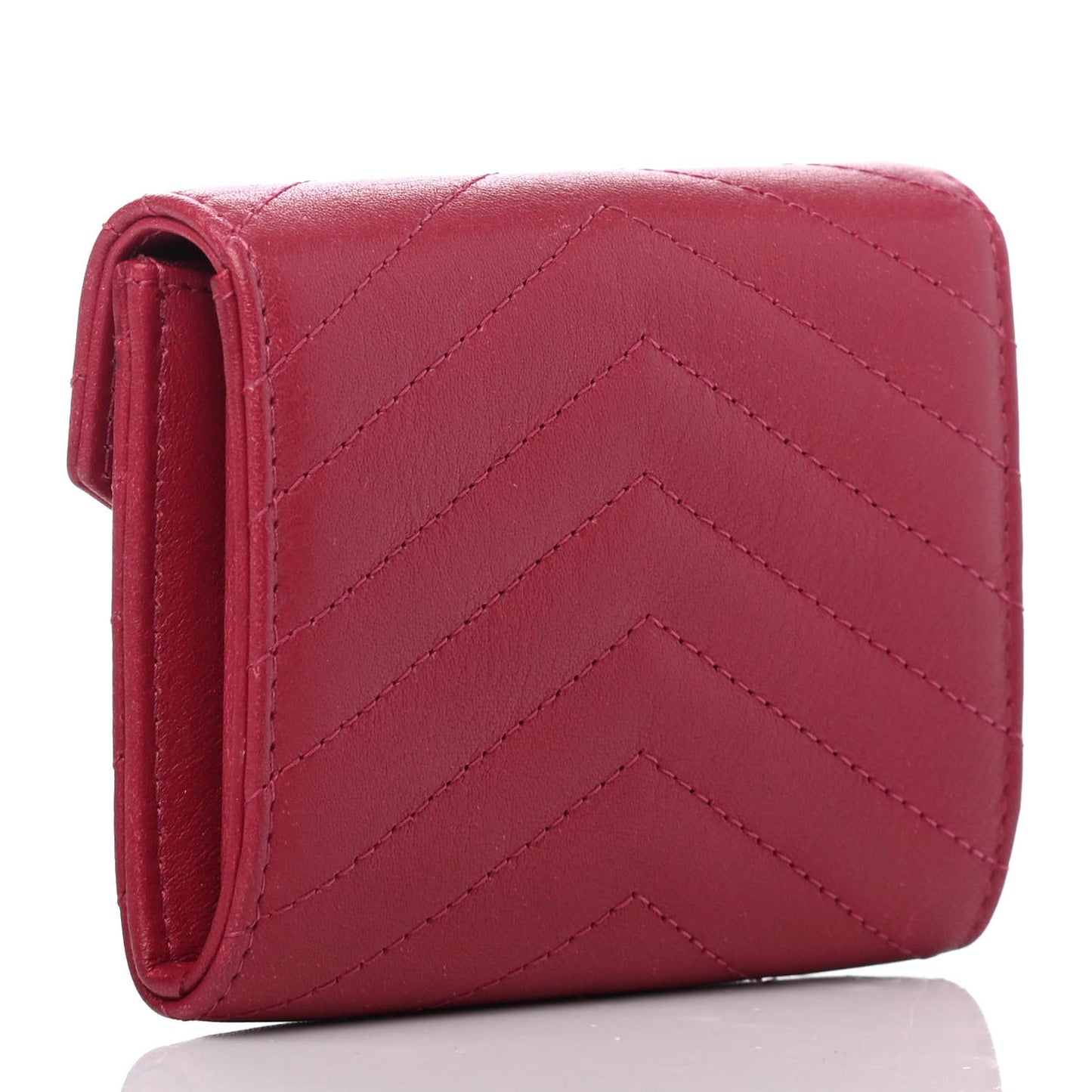 Goatskin Chevron Quilted Card Holder Flap Wallet Dark Pink