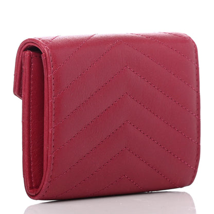 Chanel Goatskin Chevron Quilted Card Holder Flap Wallet Dark Pink 2 of 4