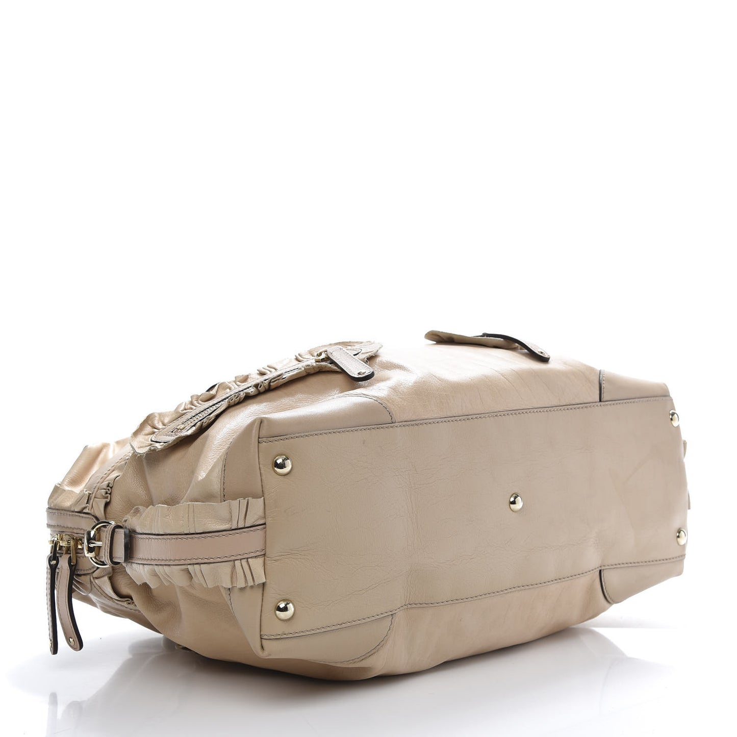 Calfskin Ruffle Medium Sabrina Boston Tote Nude