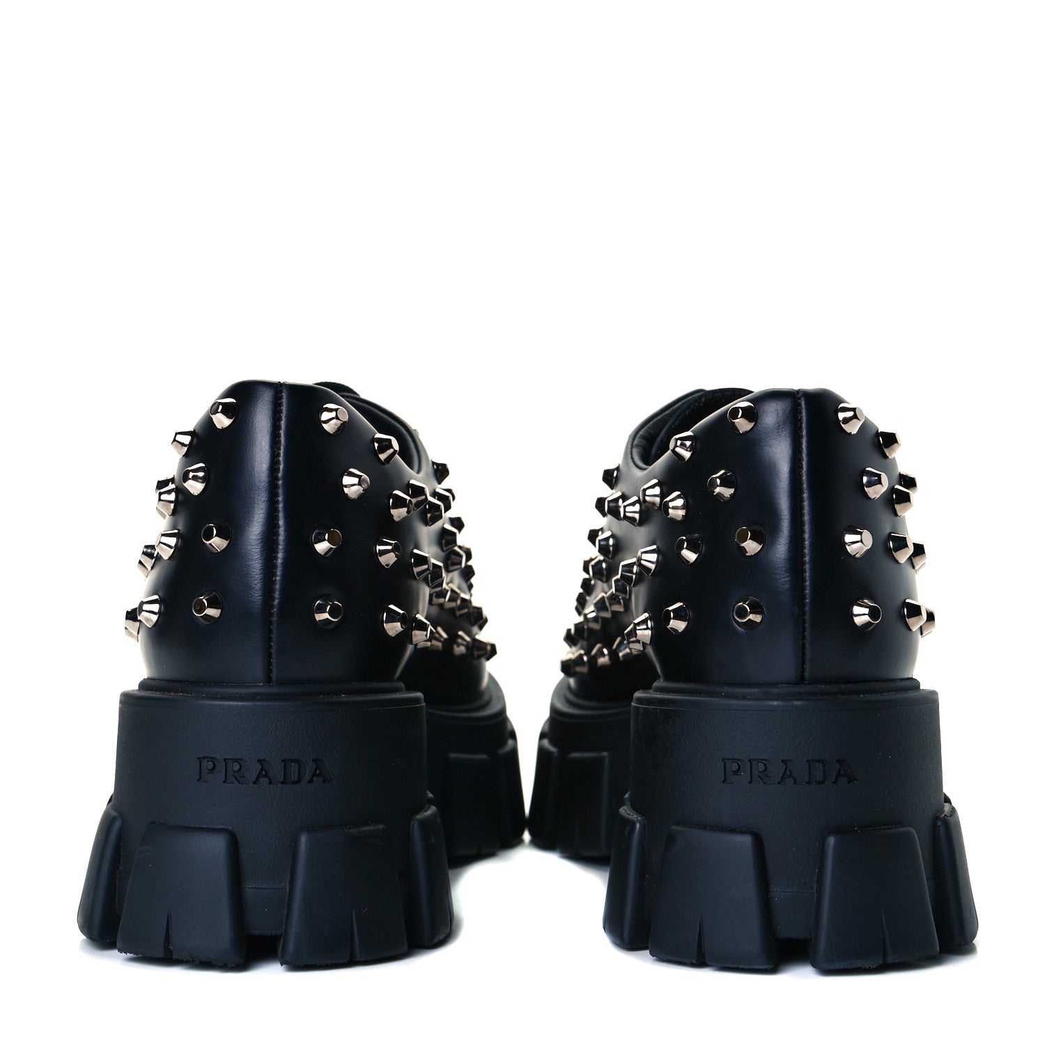 Prada Spazzolato Rois Studded Lace Up Monolith 55mm Derby Loafers 39 Black 5 of 9