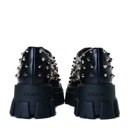Prada Spazzolato Rois Studded Lace Up Monolith 55mm Derby Loafers 39 Black 5 of 9