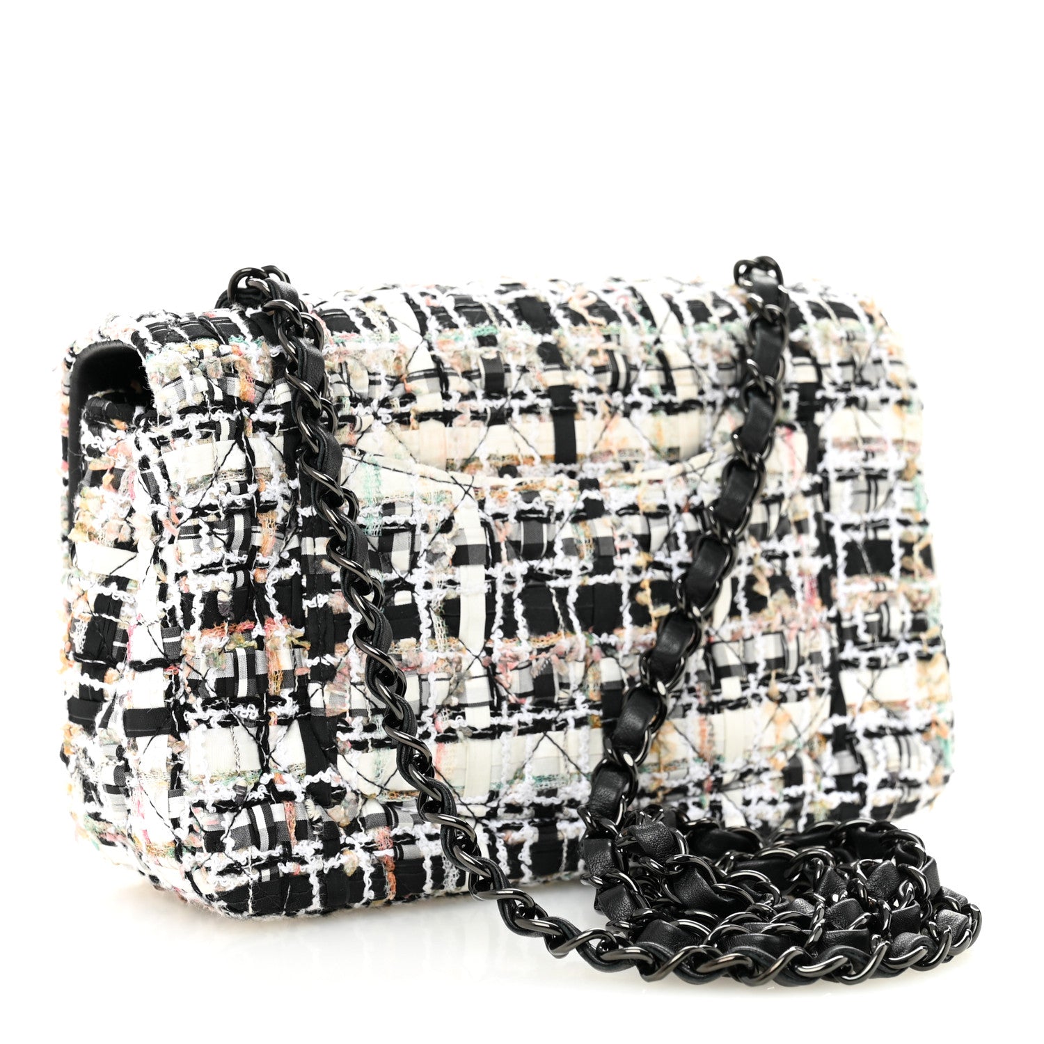 Chanel Tweed Quilted Mini Rectangular Flap White Black Multicolor 3 of 11