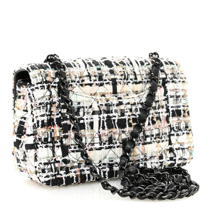 Chanel Tweed Quilted Mini Rectangular Flap White Black Multicolor 3 of 11
