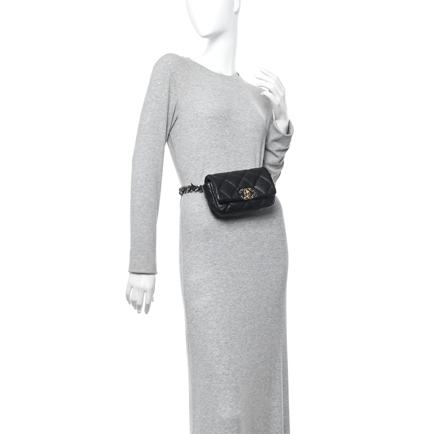 Chanel Goatskin Quilted Chanel 19 Waist Bag Black 2 of 10