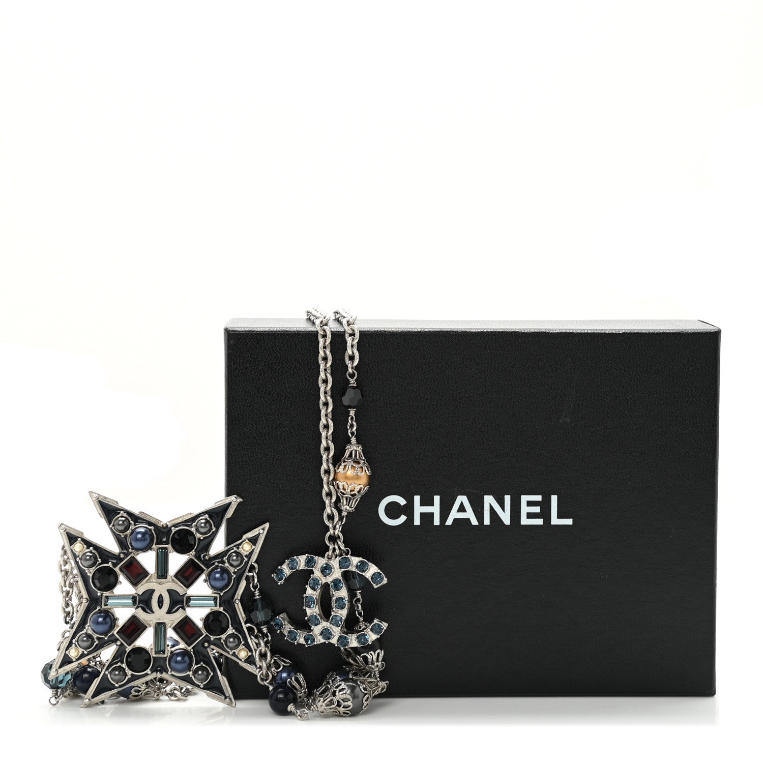Chanel Pearl Crystal Beaded CC Multi Strand Belt Silver Black 6 of 6
