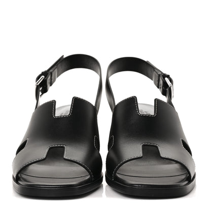 Hermes Calfskin Elbe 60 Sandals 38 Black 2 of 9