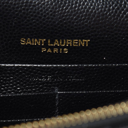 Saint Laurent Grain De Poudre Matelasse Chevron Monogram Envelope Chain Wallet Black 6 of 10