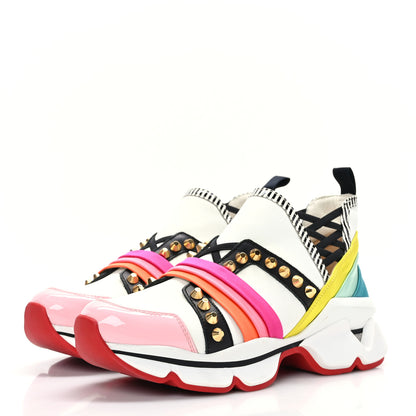 Christian Louboutin Satin Metallic Calfskin Glitter Specchio Studded 123 Run Flat Sneakers 36 Multicolor 3 of 9