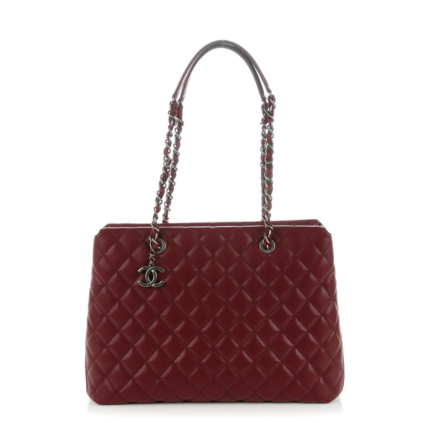 Caviar Quilted City Shopping Tote Burgundy