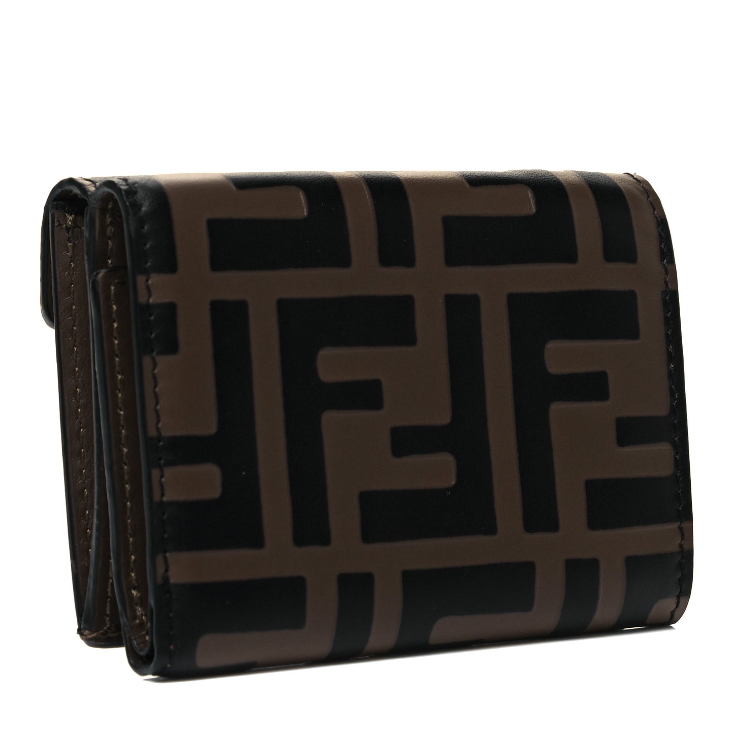 Vitello Soft F is Fendi Bi-Color FF 1974 Embossed Micro Tri-Fold Envelope Wallet Maya Black