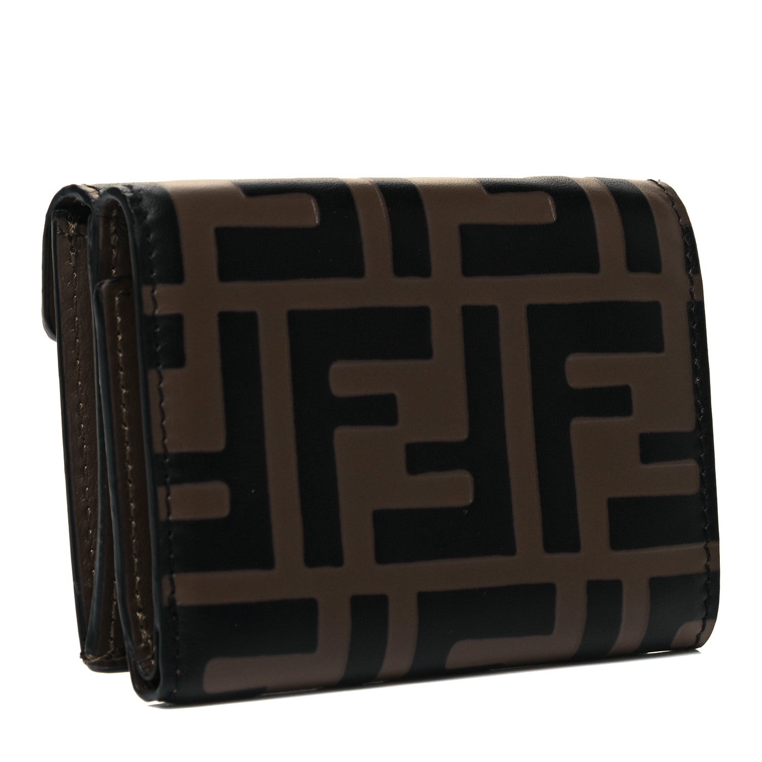 Fendi Vitello Soft F is Fendi Bi-Color FF 1974 Embossed Micro Tri-Fold Envelope Wallet Maya Black 3 of 9