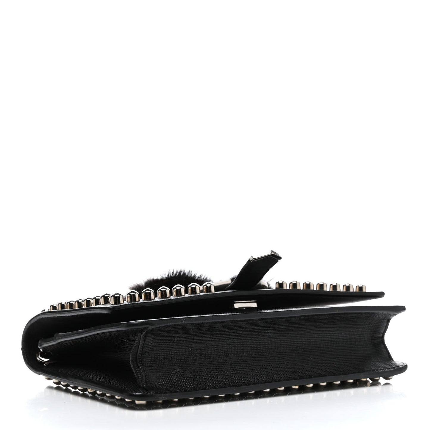 Vitello Elite Mink Fur Studded Karlito Tube Wallet on Chain Black