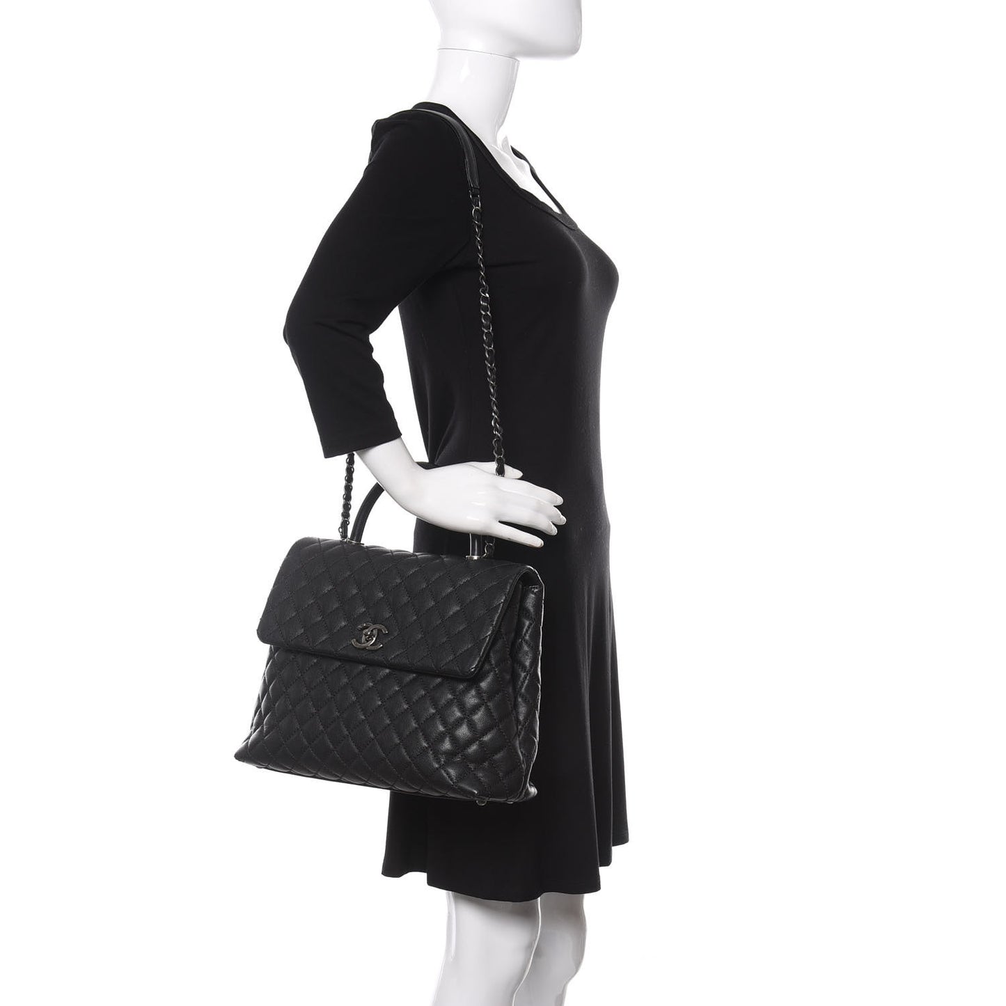 Caviar Quilted Large Coco Handle Flap Black
