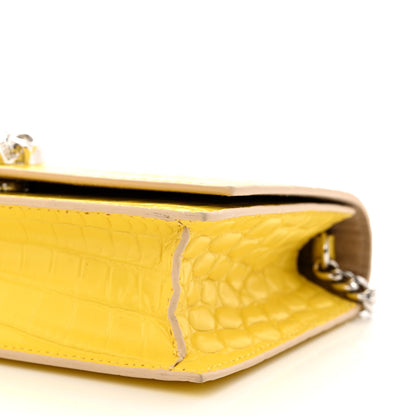 Alexander McQueen Calfskin Crocodile Embossed Skull Mini Crossbody Bag Yellow 10 of 12