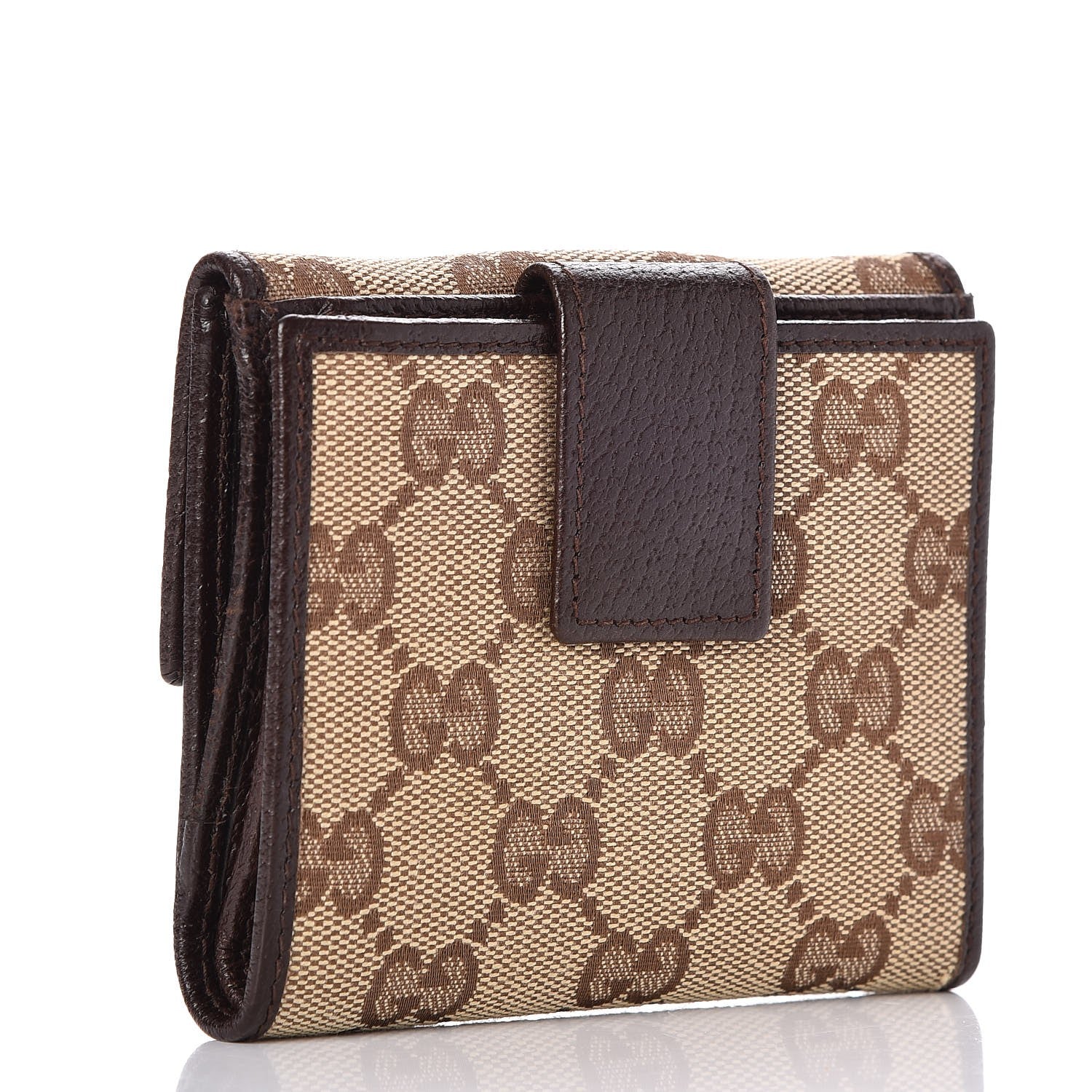 Gucci Monogram Textured Calfskin Metal Bar French Flap Wallet Beige Ebony Cocoa 3 of 8