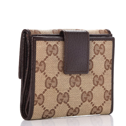 Gucci Monogram Textured Calfskin Metal Bar French Flap Wallet Beige Ebony Cocoa 3 of 8