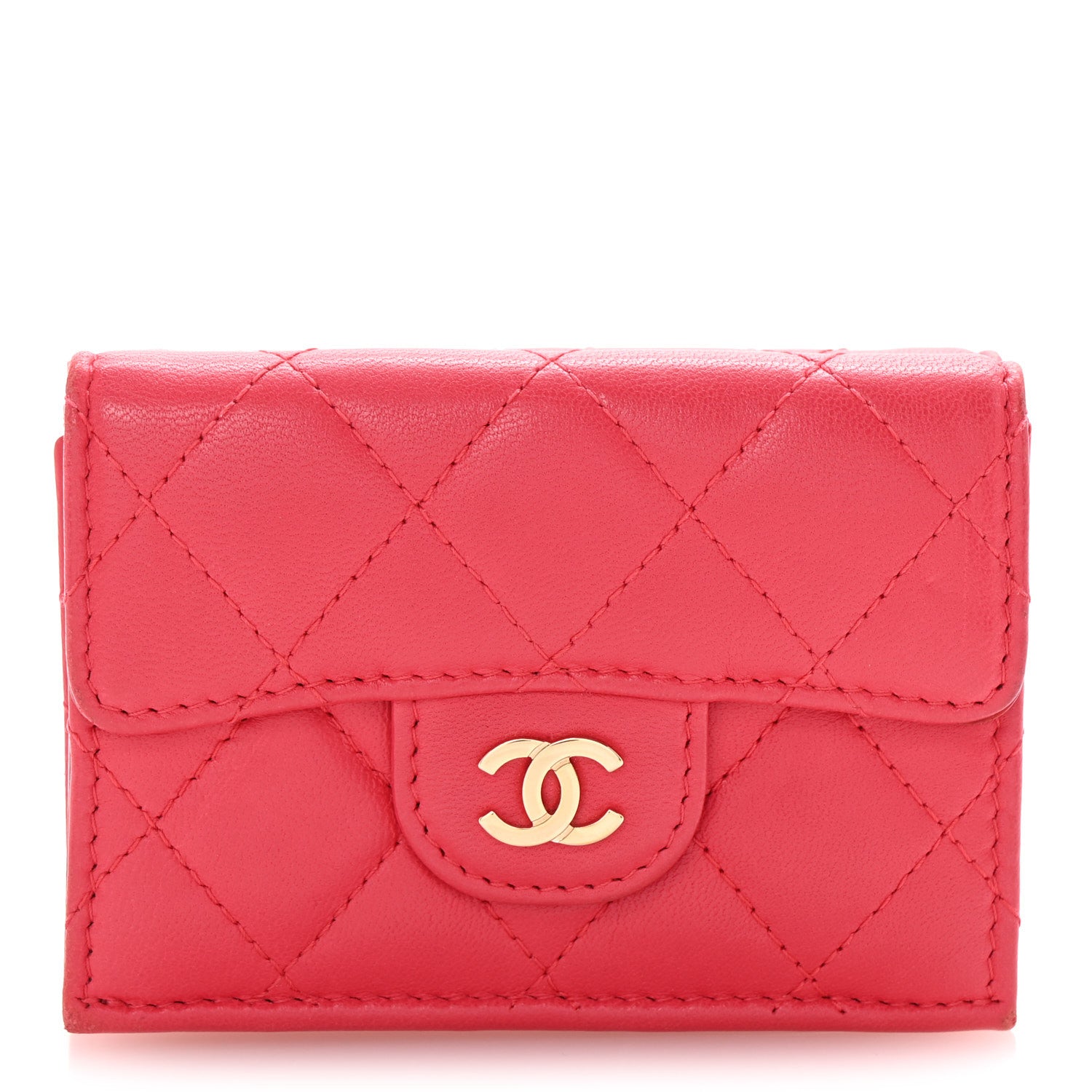 Chanel Lambskin Quilted Double Flap Wallet  Dark Pink 1 of 8