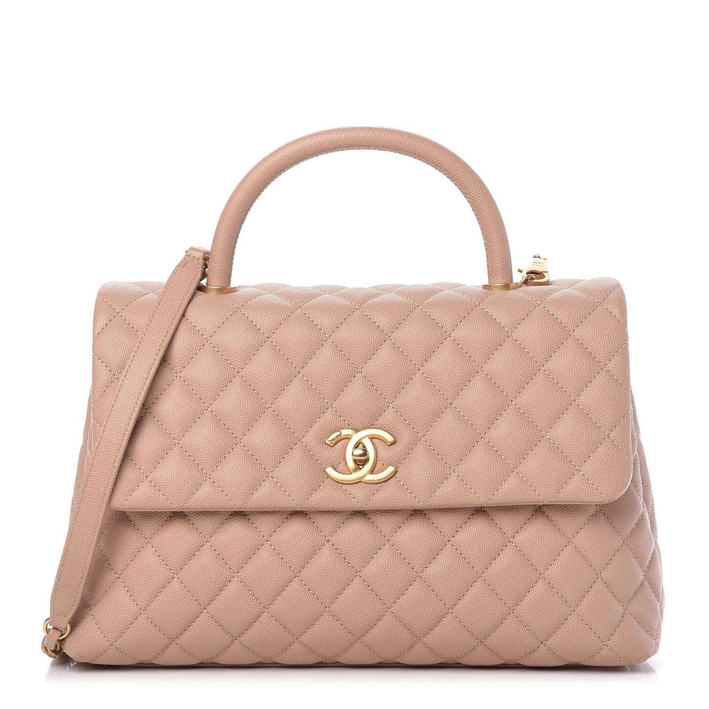 Caviar Quilted Medium Coco Handle Flap Light Beige
