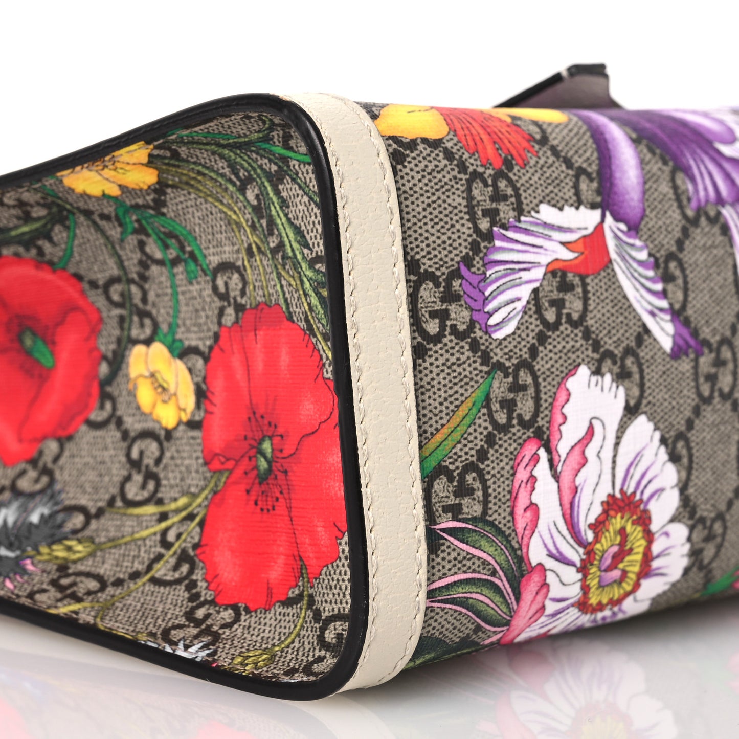 GG Supreme Monogram Flora Textured Calfskin Small Padlock Tote Beige Ebony Multicolor Mystic White