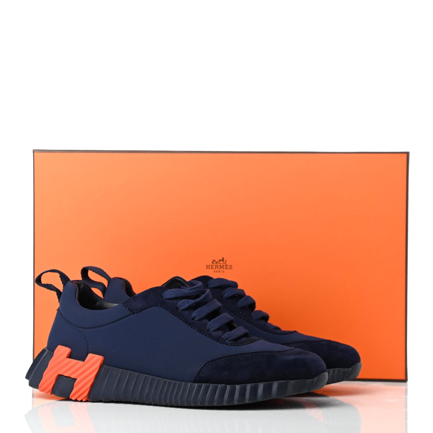 Hermes Technical Jersey Suede Goatskin Bouncing Sneakers 36 Marine 9 of 9