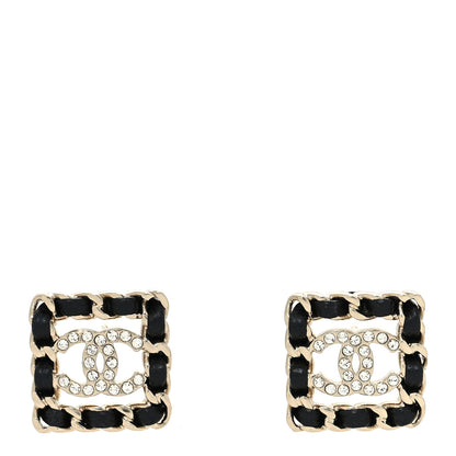 Chanel Crystal Lambskin Chain Sergeant Chanel Stud Earrings Black Gold 1 of 4