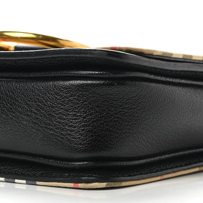 Burberry Goatskin Cotton Canvas Vintage Check Small D-Ring Bag Black Antique Yellow 10 of 17